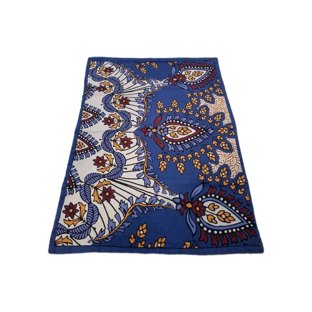 Anthropologie Pillow Sham Case 100% Cotton 28X22 Wild Blue Gold Maroon Print